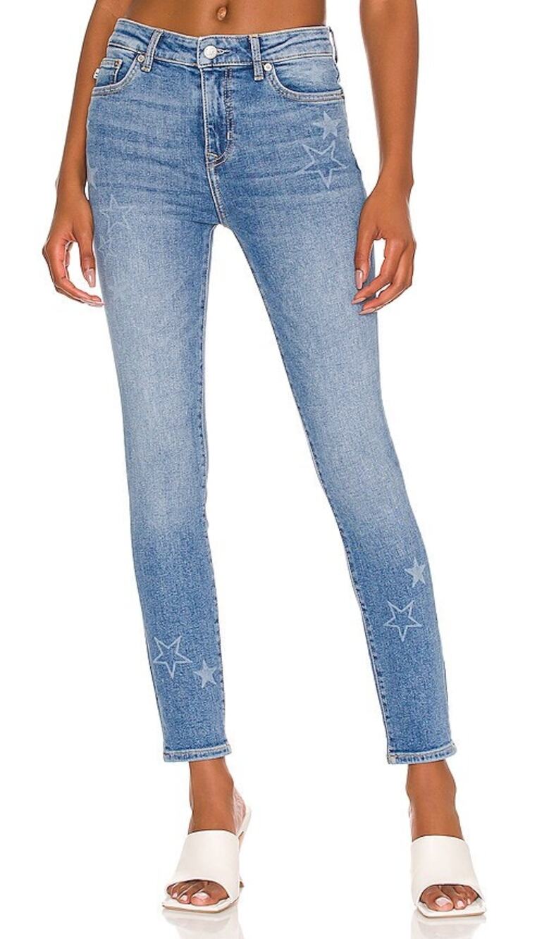 Lovers + Friends Ricky Low Rise Skinny Jeans Walk of Fame Star Print Y2K Indie